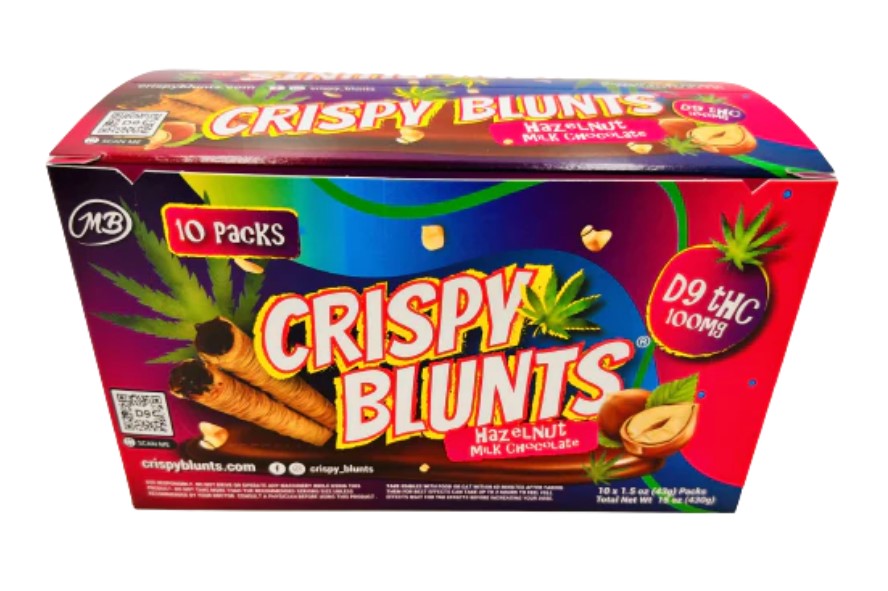 CRISPY BLUNTS D9+THC 100MG 2CT 10PK BOX - HAZELNUT MILK CHOCOLATE