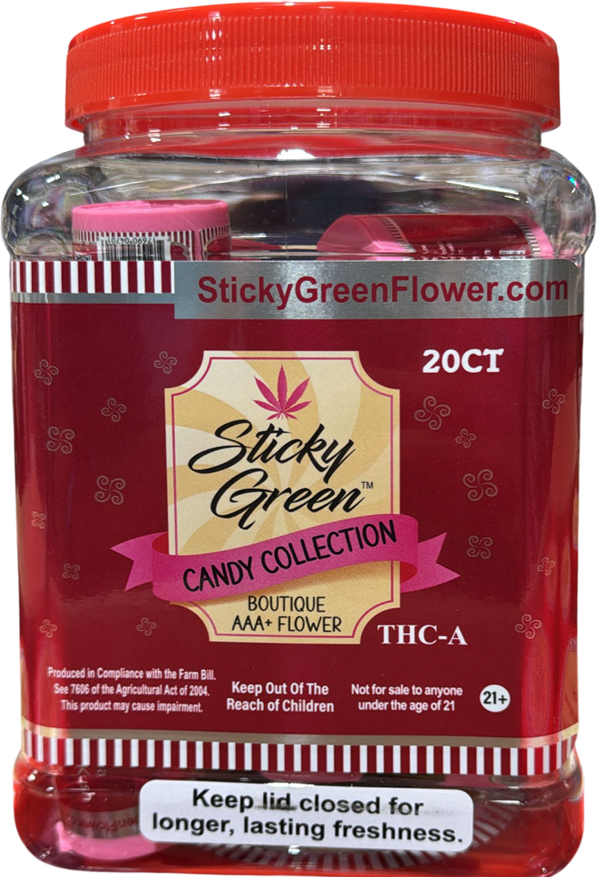 STICKY GREEN CANDY COLLECTION THC-A 1GM FLOWER 20CT/JAR - ASSORTED FLAVORS
