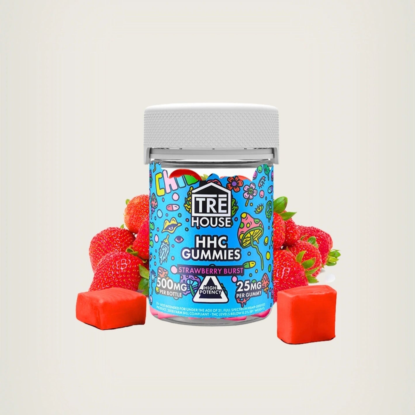 TRE HOUSE HHC GUMMIES 500MG 25CT/BOTTLE - STRAWBERRY BURST