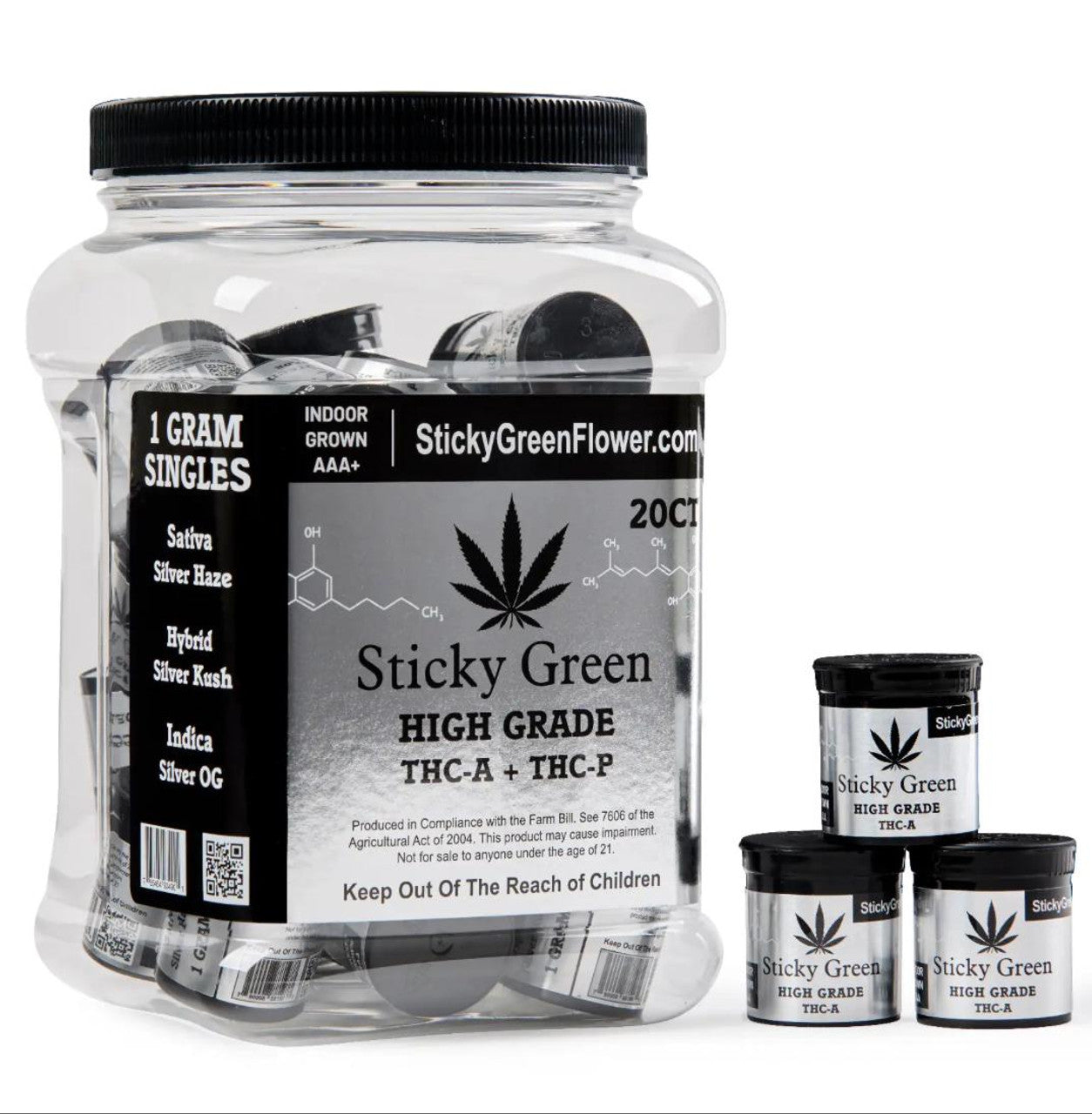 STICKY GREEN HIGH GRADE 1GM FLOWER 20CT/JAR