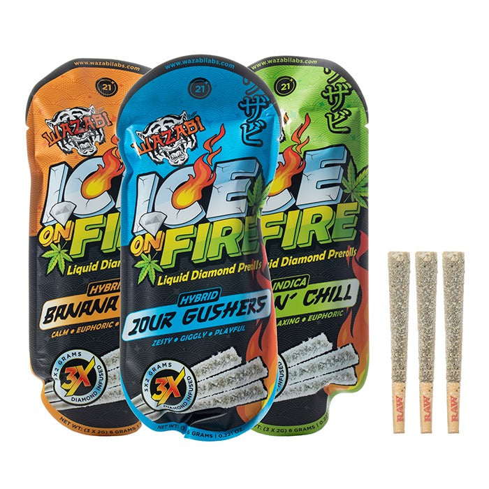 WAZABI EXOTICS ICE ON FIRE 3*2GM LIQUID DIAMOND PRE-ROLLS 5PK/BOX