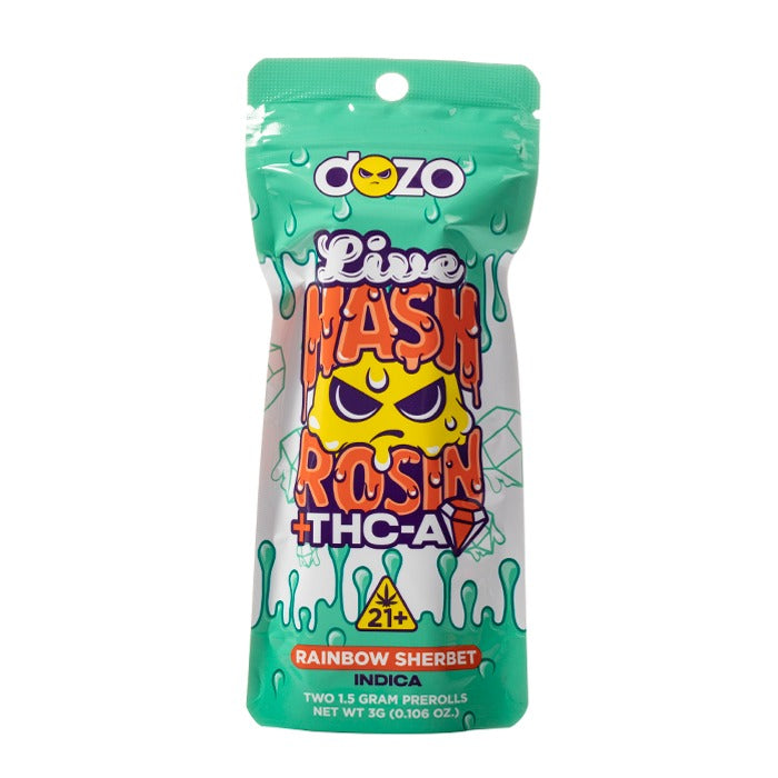 DOZO THC-A/LR HASH ROSIN PRE-ROLL 2CT/PACK 10PK/BOX - RAINBOW SHERBET