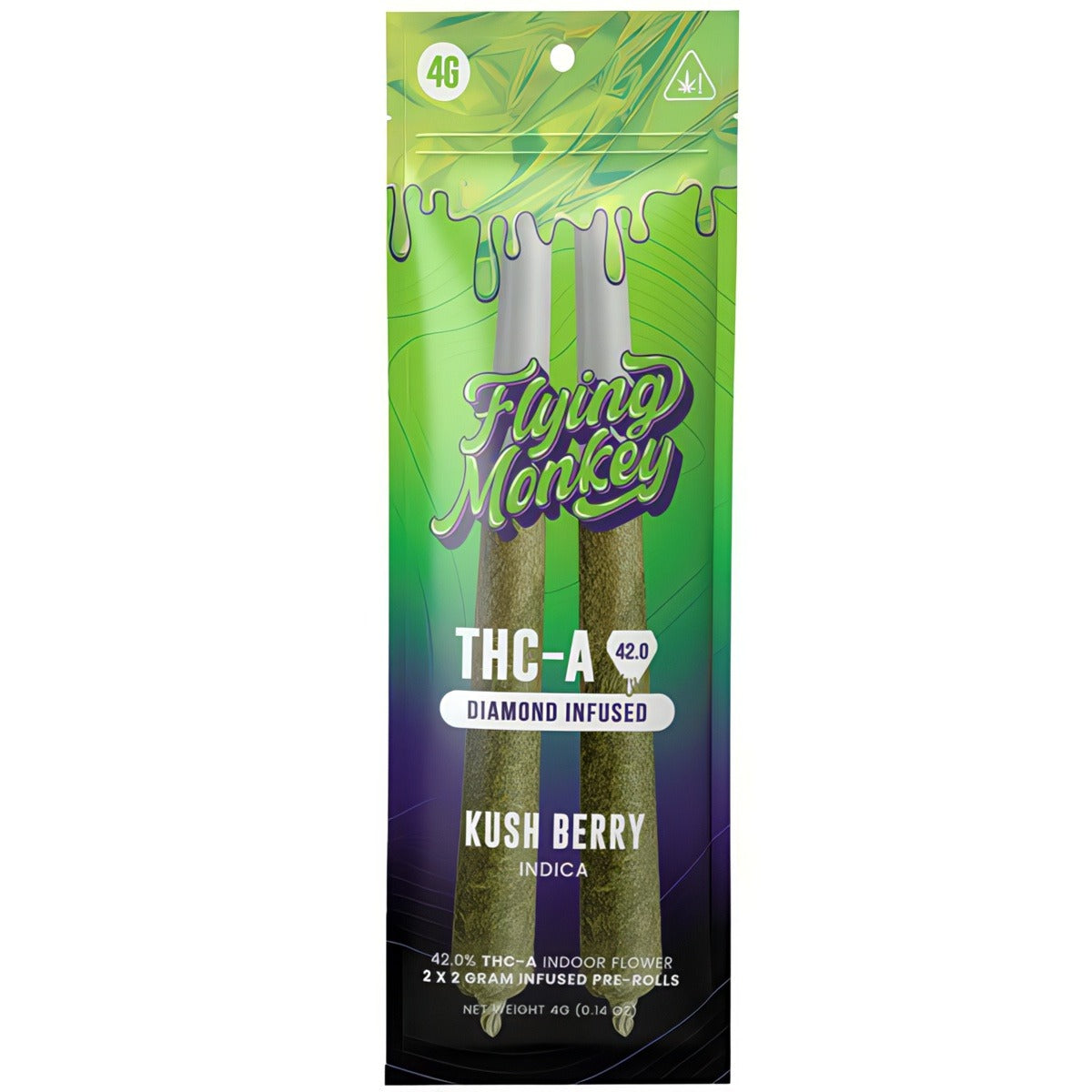 FLYING MONKEY DIAMOND INFUSED THC-A 4GM 2PK PRE ROLL 10CT/BX INDICA - GELATO 41