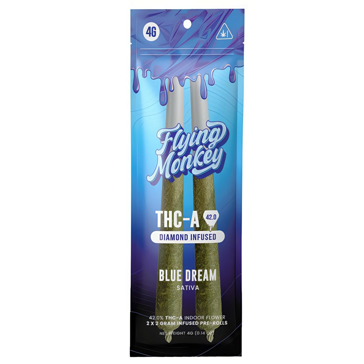 FLYING MONKEY DIAMOND INFUSED THC-A 4GM 2PK PRE ROLL 10CT/BX SATIVA