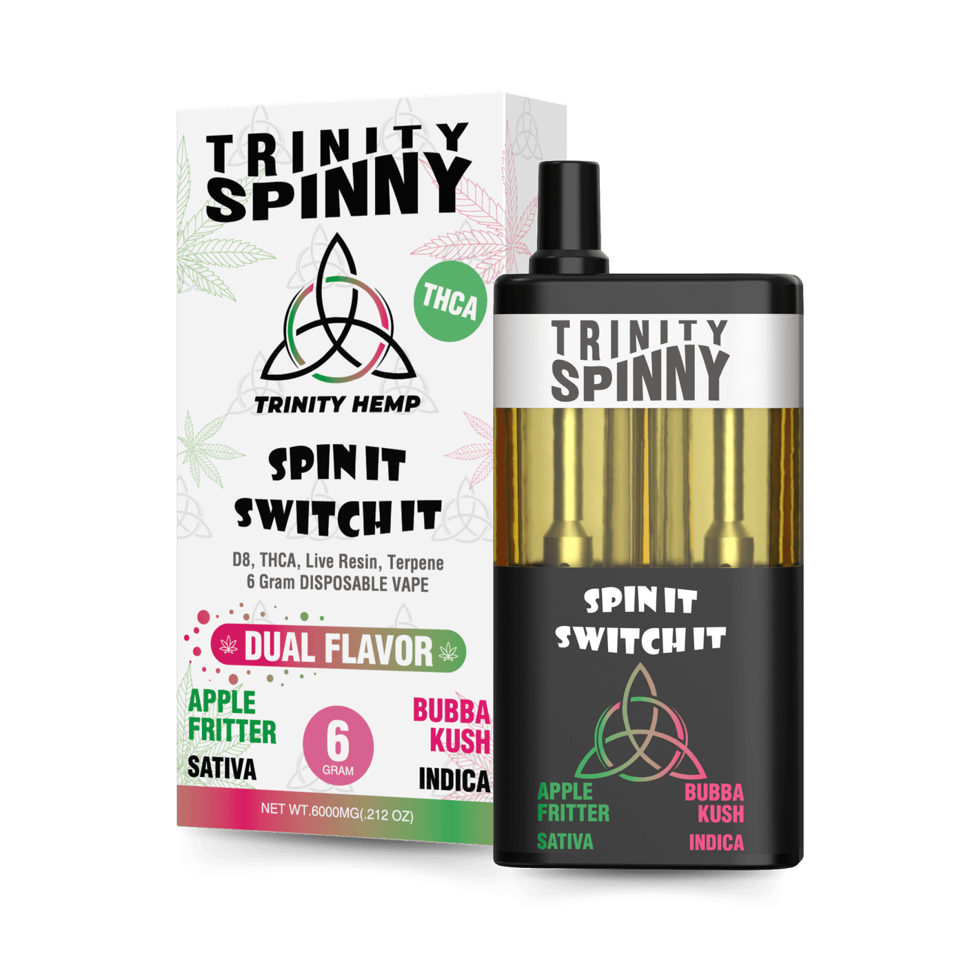 TRINITY SPINNY SWITCH IT D8/THCA/LR/TERP 6GM - APPLE FRITTER/BUBBA KUSH