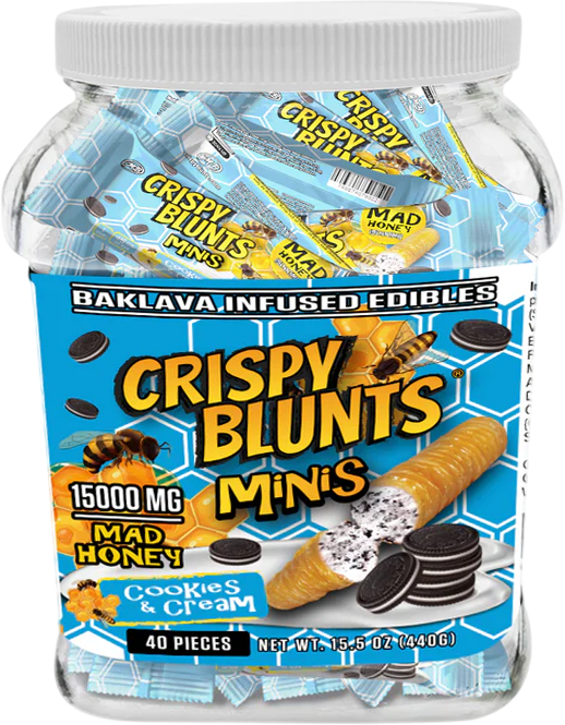 CRISPY BLUNTS MINIS 30MG THCA BAKLAVA INFUSED EDIBLES 40CT JAR -COOKIES AND CREAM
