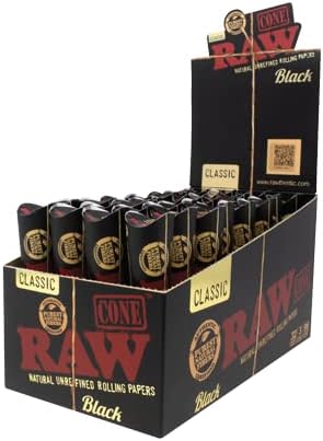 RAW BLACK CLASSIC 1 1/4SIZE RETRO CONES 6PK 32CT/BOX