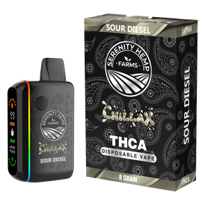 SERENITY HEMP FARMS CHILLAX THC-A 8GM DISPOSABLE VAPE - SOUR DIESEL