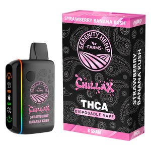 SERENITY HEMP FARMS CHILLAX THC-A 8GM DISPOSABLE VAPE - STRAWBERRY BANANA KUSH