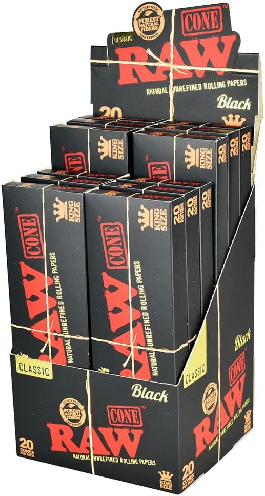 RAW BLACK CLASSIC KING SIZE PRE-ROLLED CONES 20PK 12CT/BOX
