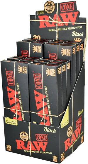 RAW BLACK CLASSIC KING SIZE PRE-ROLLED CONES 20PK 12CT/BOX