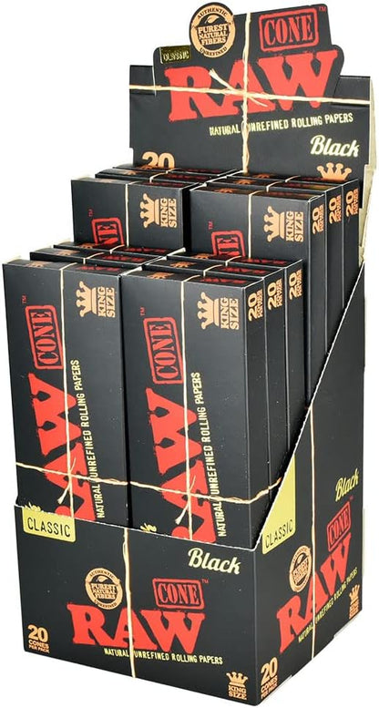 RAW BLACK CLASSIC KING SIZE PRE-ROLLED CONES 20PK 12CT/BOX