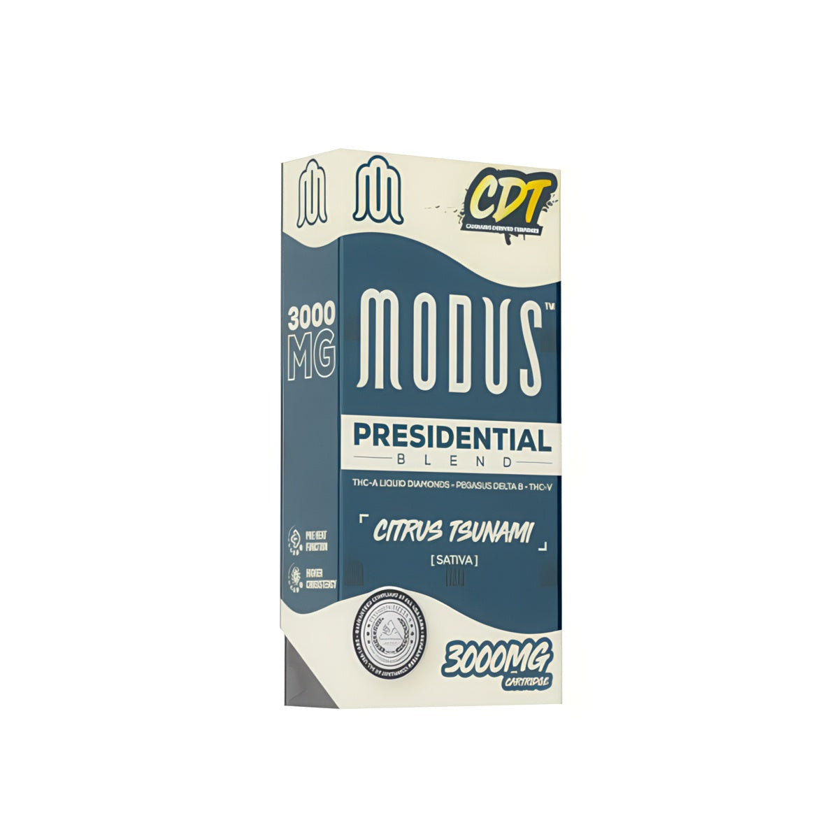 MODUS PRESIDENTIAL BLEND CDT THC-A LIQUID DIAMONDS+PEGAUS D8+THC-V 3GM CART 5CT/BX -CITRUS TSUNAMI