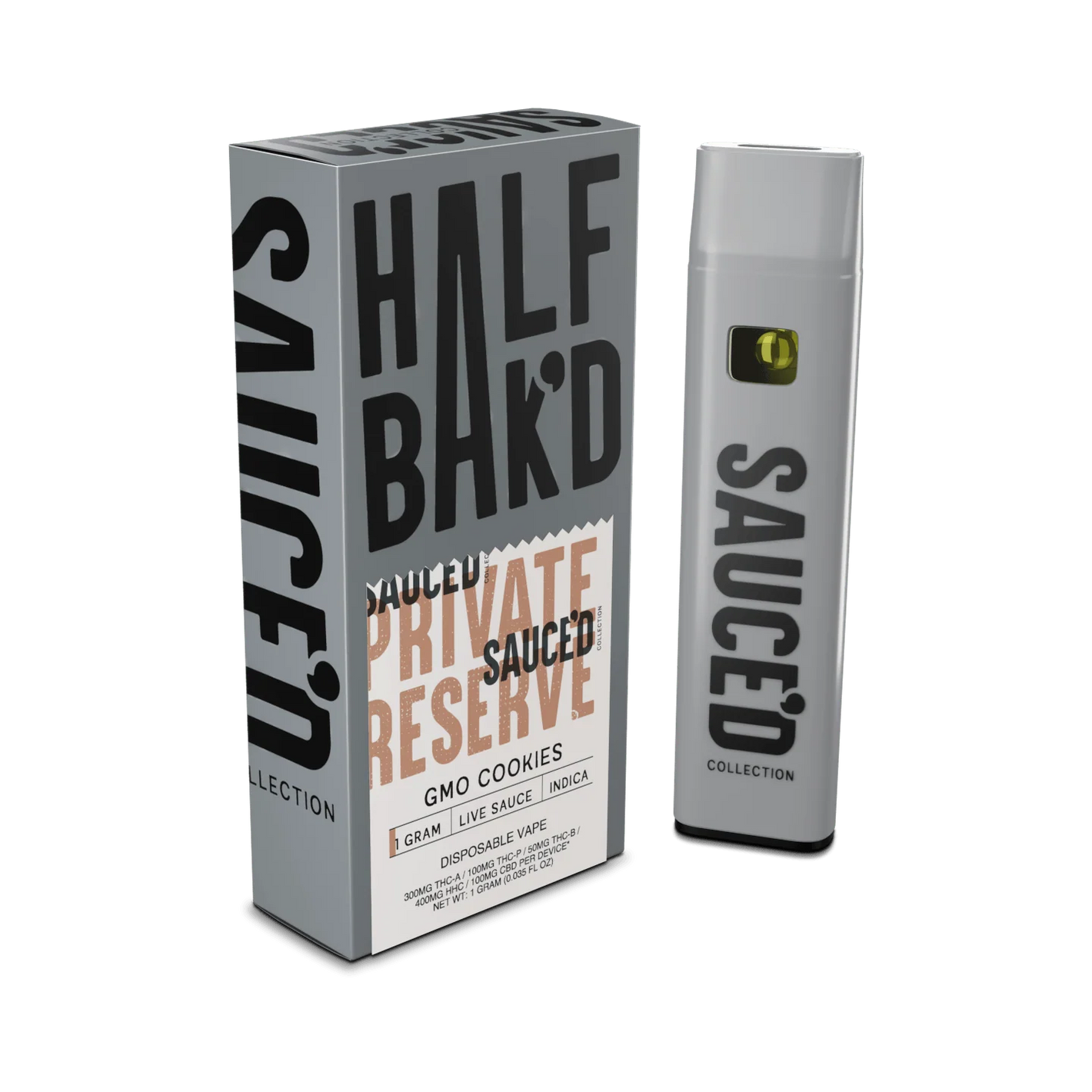 HALF BAK'D SAUCED PRIVATE RESERVE THCA/THCP/THCB 1GM DISPOSABLE - GMO COOKIES