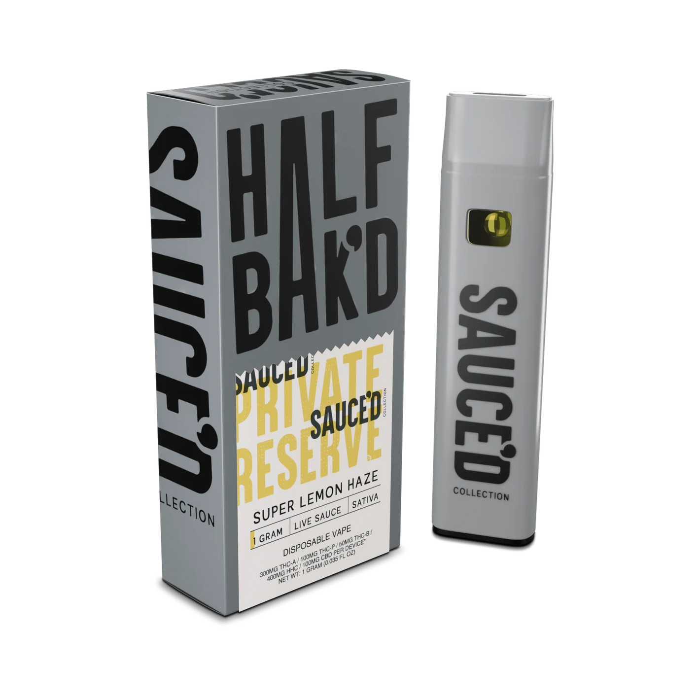 HALF BAK'D SAUCED PRIVATE RESERVE THCA/THCP/THCB 1GM DISPOSABLE - SUPER LEMON HAZE
