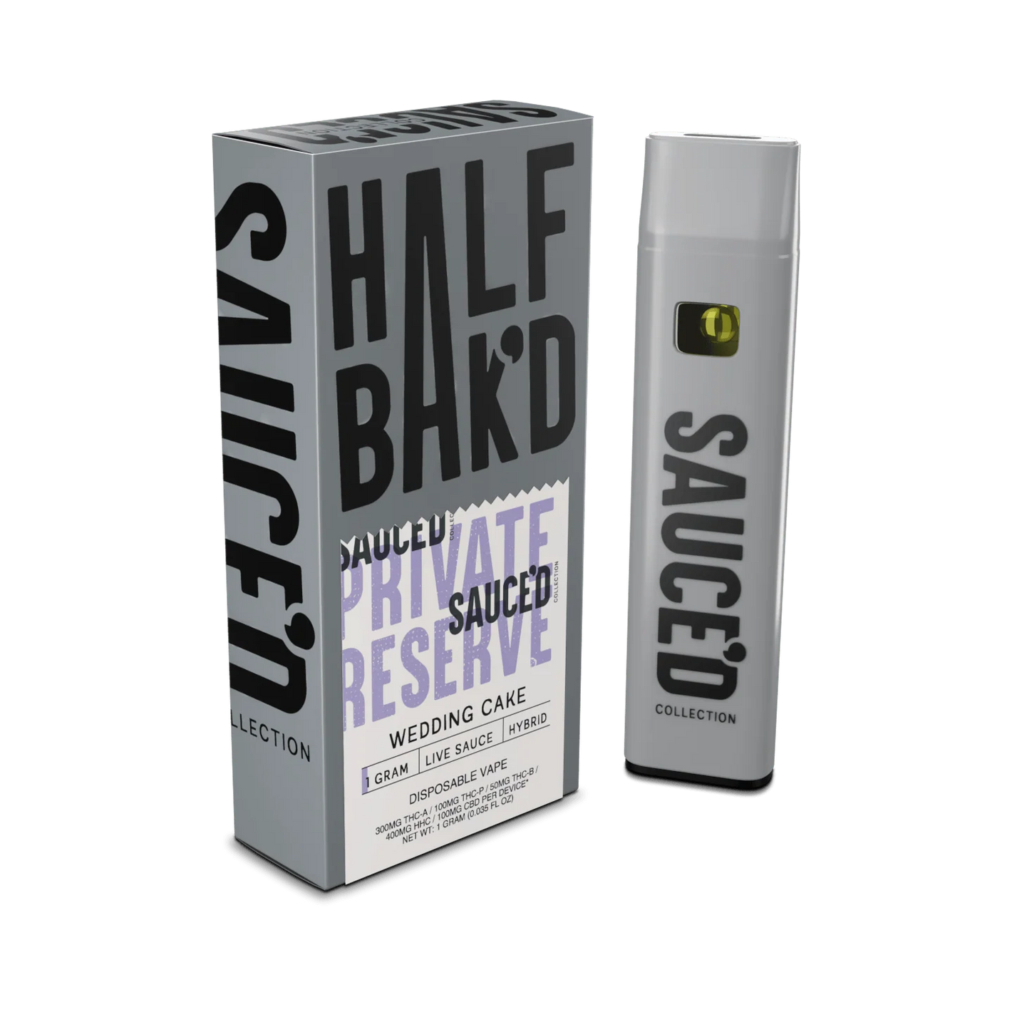 HALF BAK'D SAUCED PRIVATE RESERVE THCA/THCP/THCB 1GM DISPOSABLE - WEDDING CAKE