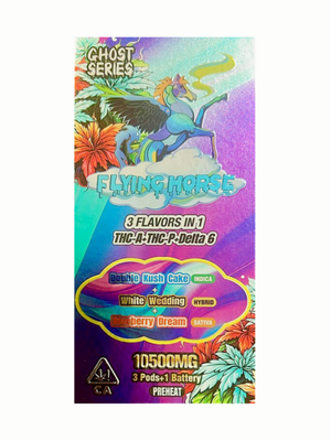FLYING HORSE GHOST THCA/P/D6 10500MG DISPOSABLE - DOUBLE KUSH/WHITE WEDDING/BLUEBERRY DREAM