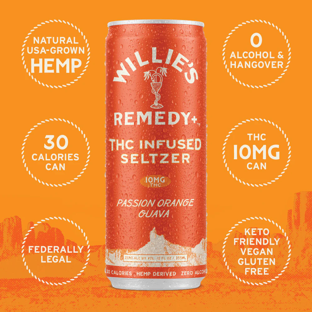 Willie's Remedy+ 10mg THC Infused Seltzer - Passion Orange Guava