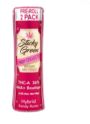 STICKY GREEN CANDY COLLECTION THC-A AAA+BOUTIQUE PRE-ROLL 2CT/PK 10PK/BOX