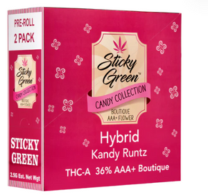 STICKY GREEN CANDY COLLECTION THC-A AAA+BOUTIQUE PRE-ROLL 2CT/PK 10PK/BOX