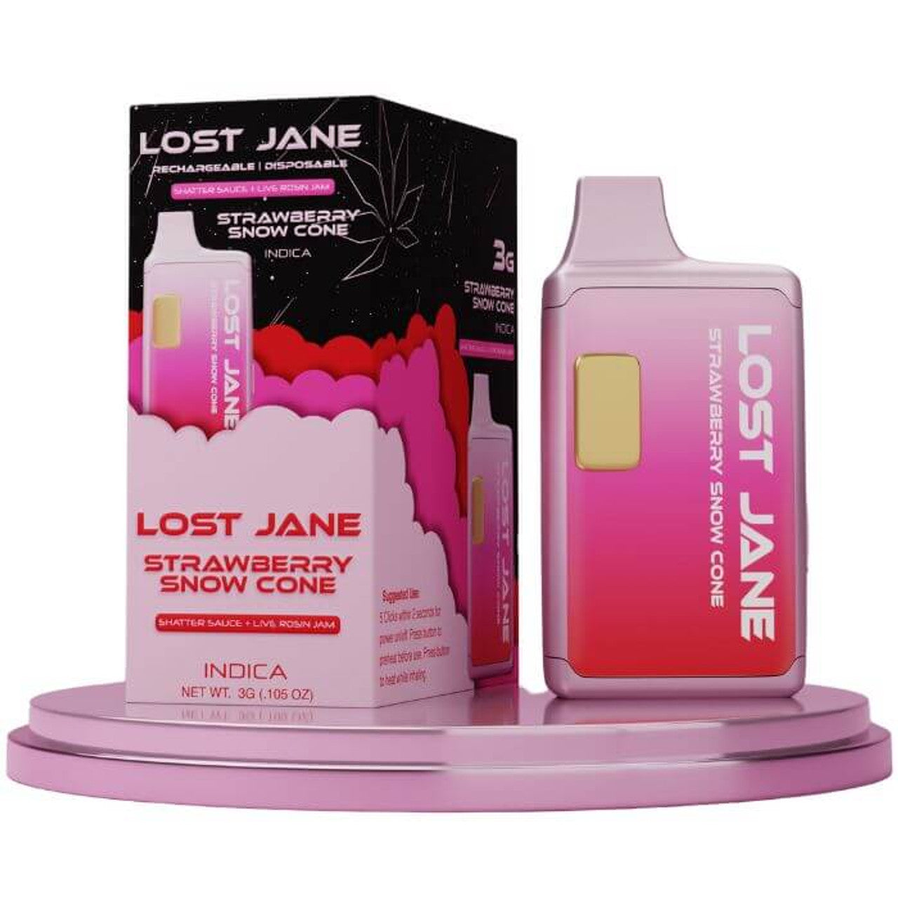 LOST JANE HATTER SAUCE/LIVE ROSIN 3GM DISPOSABLE - STRAWBERRY SNOW CONE