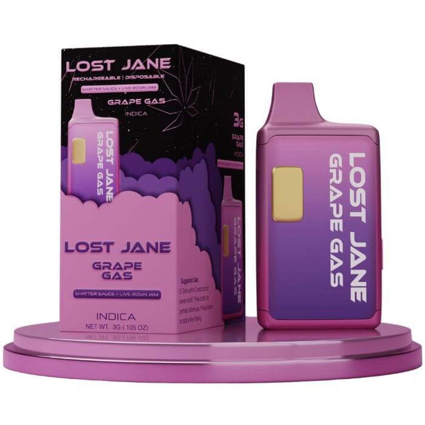 LOST JANE HATTER SAUCE/LIVE ROSIN 3GM DISPOSABLE - GRAPE GAS