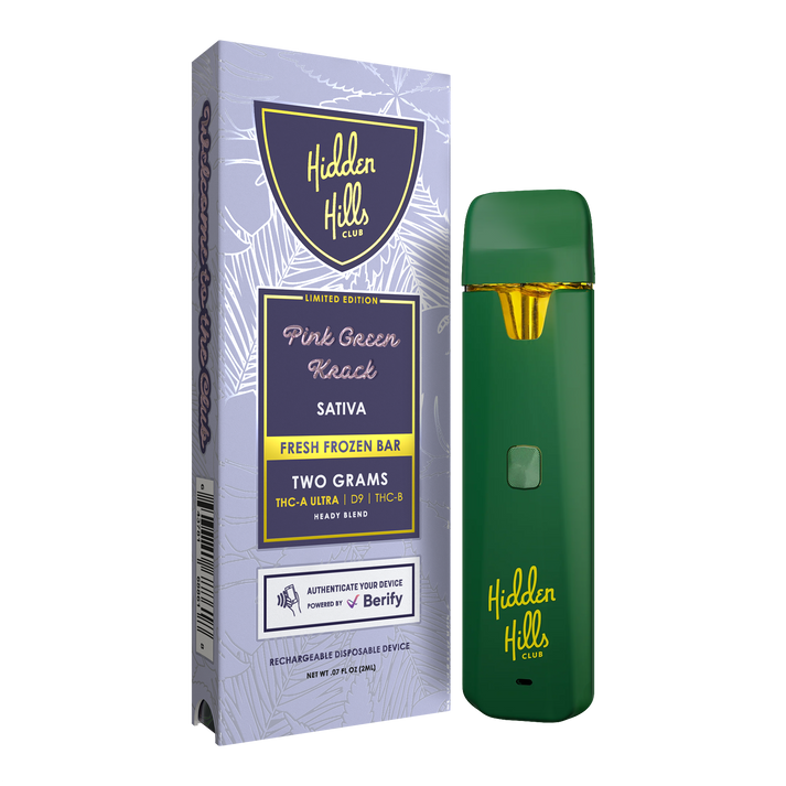 HIDDEN HILLS FRESH FROZEN BAR THCA ULTRA/B/D9 2GM DISPOSABLE - PINK GREEN KRACK