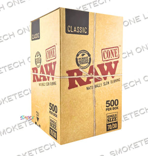 RAW CLASSIC SINGL SIZE 70/30 PRE-ROLLED CONES 500/BOX