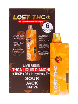 LOST THC LIVE RESIN D8/THCA/THCP 6GM DISPOSABLE - SOUR JACK