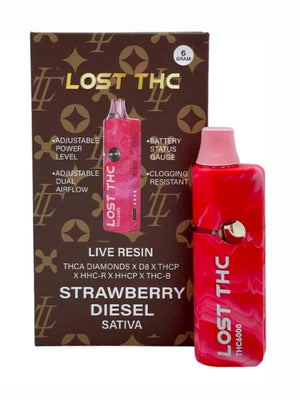 LOST THC LIVE RESIN D8/THCA/THCP 6GM DISPOSABLE - STRAWBERRY DIESEL