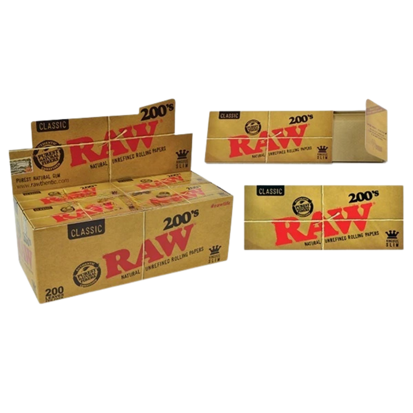 RAW CLASSIC PAPERS KING SIZE SLIM 200'S - 200PK 40CT/BOX
