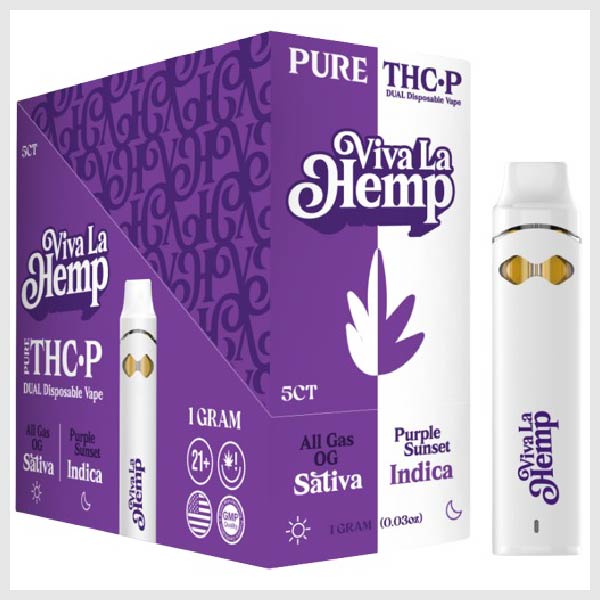 VIVA LA HEMP THC-P DUAL 1GM DISPOSABLE-ORANGE ALL GAS/PURPLE SUNSET