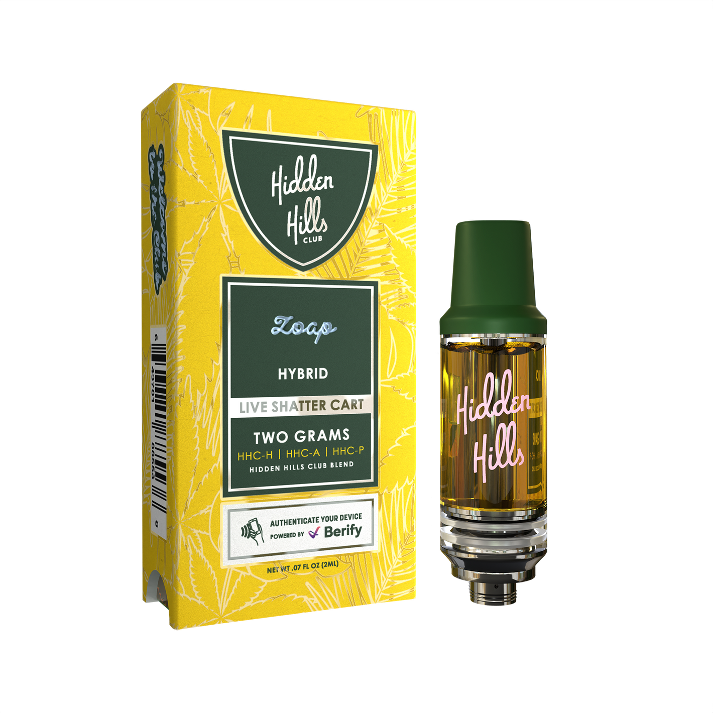 HIDDEN HILLS LIVE SHATTER HHCH/HHCA/HHCP 2GM CARTRIDGE - ZOAP