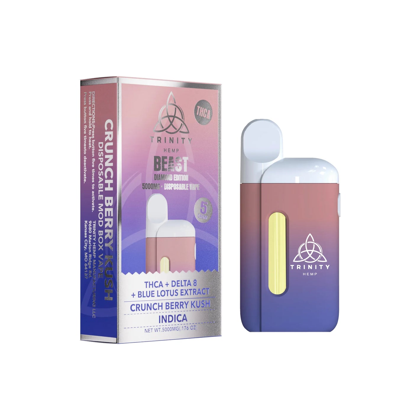 TRINITY BEAST DIAMOND THCA/D8/BLUE LOTUS EXTRACT 5GM DISPOSABLE - CRUNCH BERRY KUSH