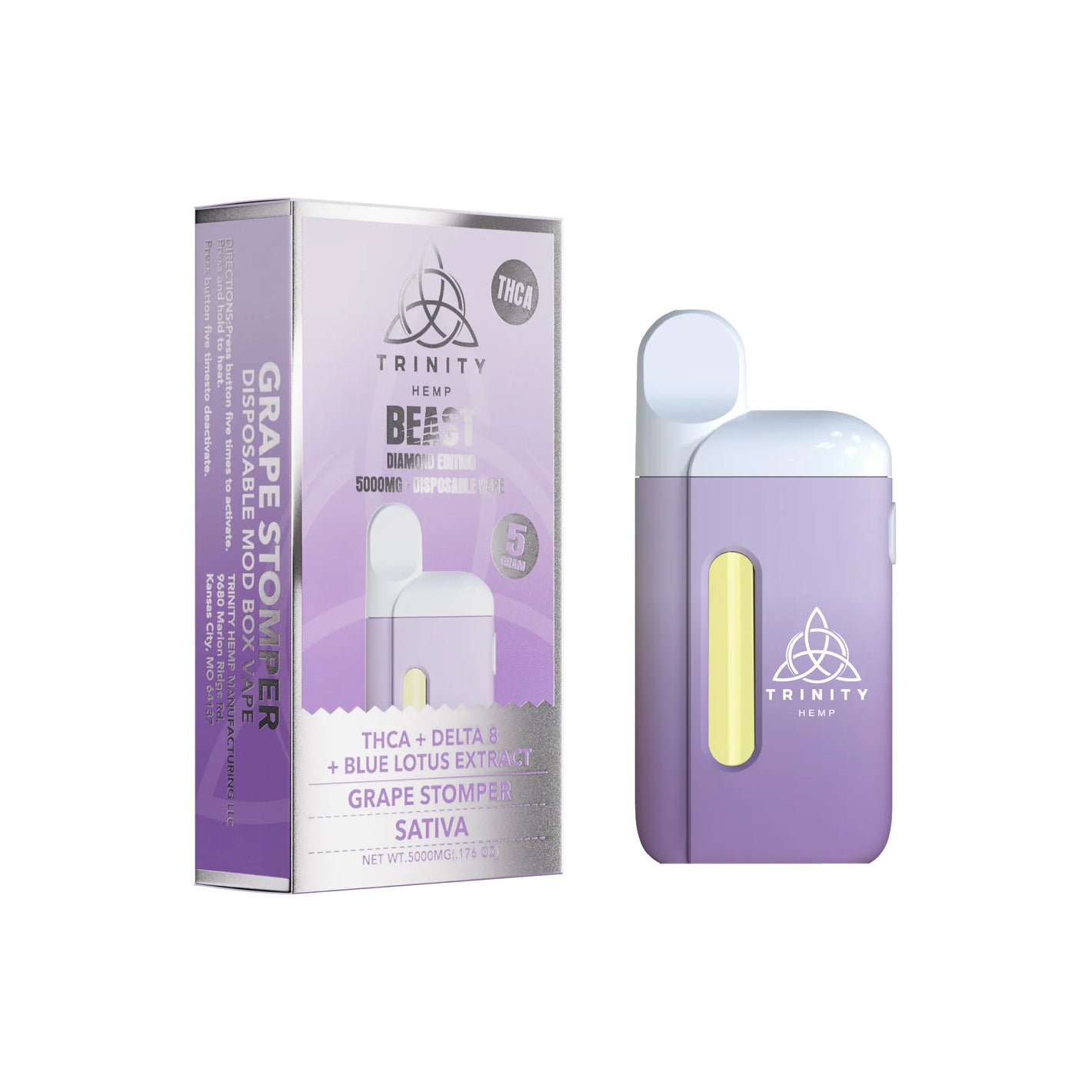 TRINITY BEAST DIAMOND THCA/D8/BLUE LOTUS EXTRACT 5GM DISPOSABLE - GRAPE STOMPER