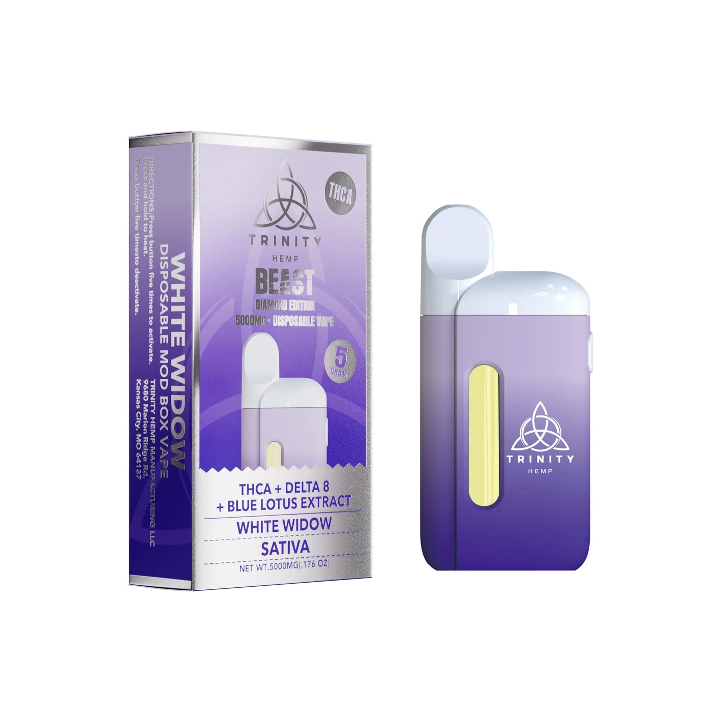 TRINITY BEAST DIAMOND THCA/D8/BLUE LOTUS EXTRACT 5GM DISPOSABLE - WHITE WIDOW