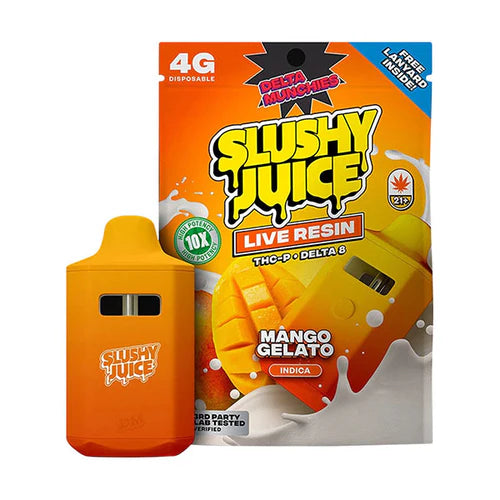 DELTA MUNCHIES SLUSHY JUICE LR/THCP/D8 4GM DISPOSABLE - MANGO GELATO