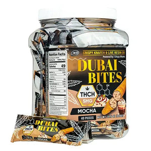 DUBAI BITES CRISPY KNAFEH &LIVE RESIN D9+THCH 40CT JAR - HAZELNUT MILK CHOCOLATE