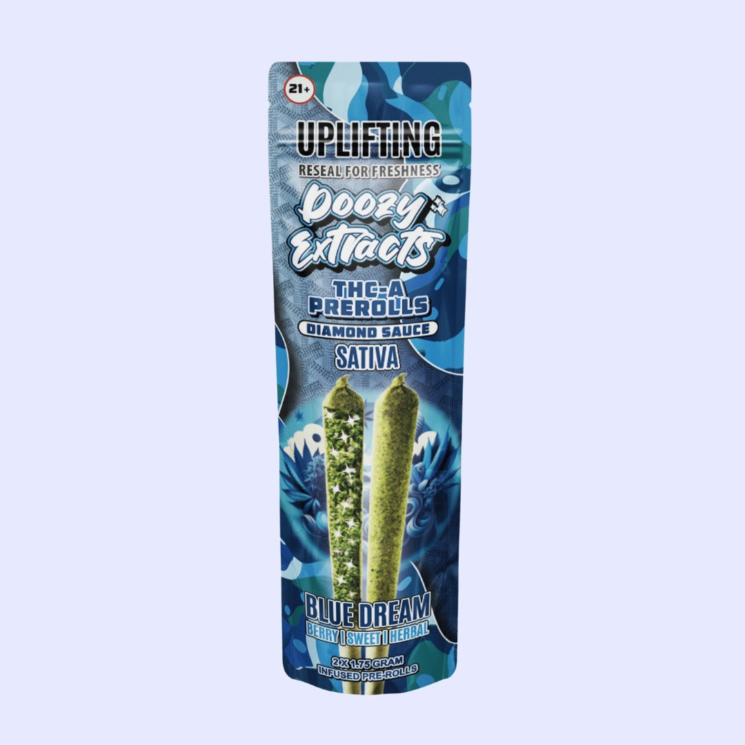 DOOZY EXTRACTS THC-A DIAMOND SAUCE 3.5GM/ 2PK PRE-ROLL 10CT/BX- BLUE DREAM