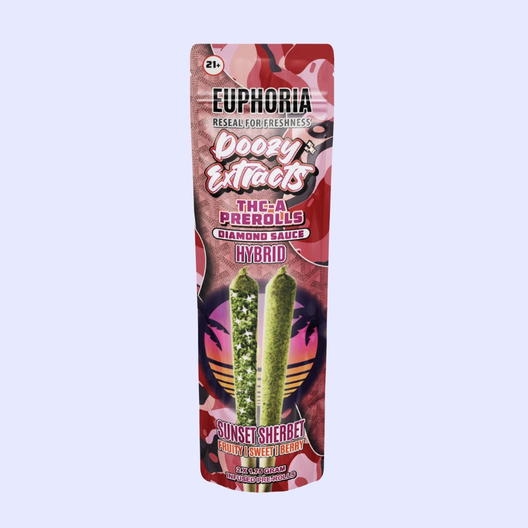 DOOZY EXTRACTS THC-A DIAMOND SAUCE 3.5GM/ 2PK PRE-ROLL 10CT/BX- SUNSET SHERBET