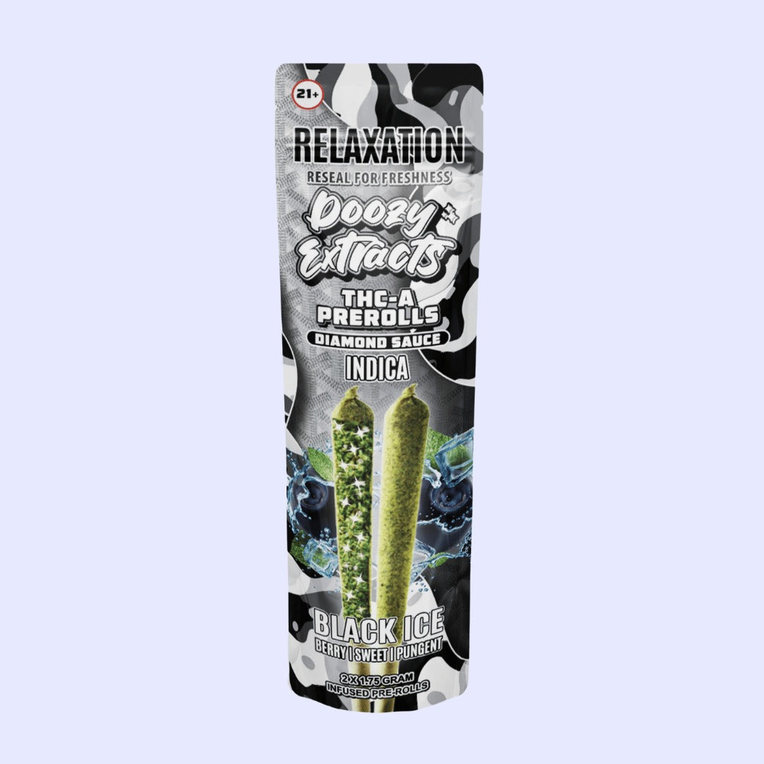DOOZY EXTRACTS THC-A DIAMOND SAUCE 3.5GM/ 2PK PRE-ROLL 10CT/BX- BLACK ICE