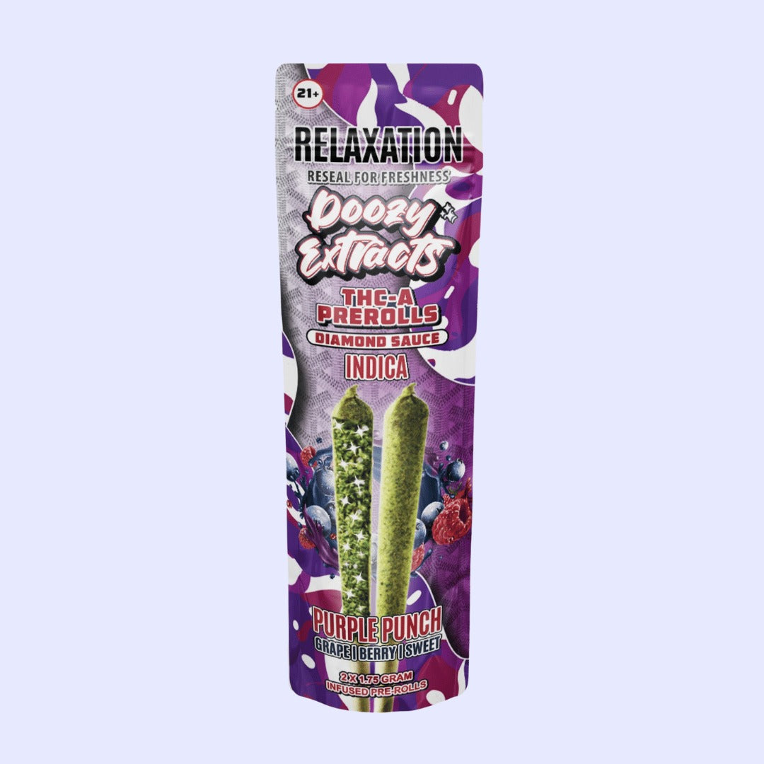 DOOZY EXTRACTS THC-A DIAMOND SAUCE 3.5GM/ 2PK PRE-ROLL 10CT/BX- PURPLE PUNCH