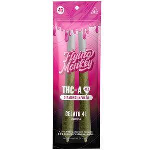 FLYING MONKEY DIAMOND INFUSED THC-A 4GM 2PK PRE ROLL 10CT/BX INDICA - GELATO 41
