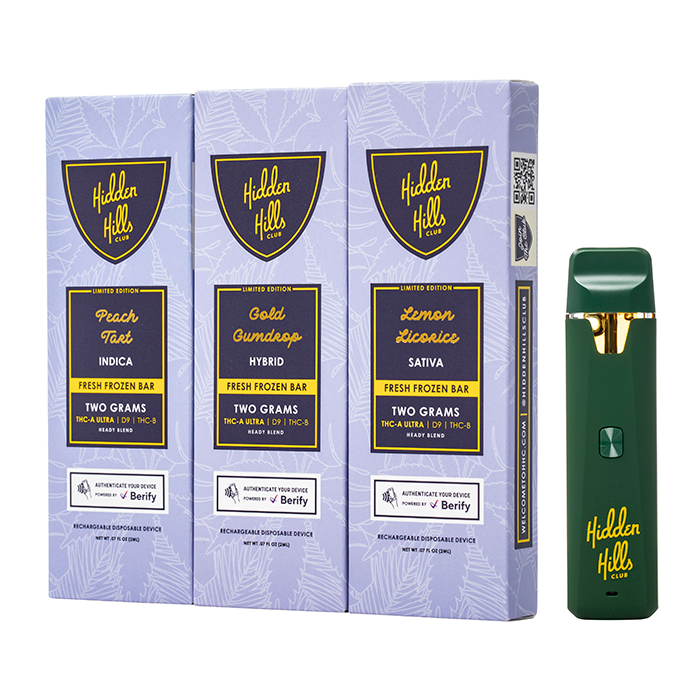 HIDDEN HILLS FRESH FROZEN BAR THCA ULTRA/B/D9 2GM DISPOSABLE - PINK GREEN KRACK