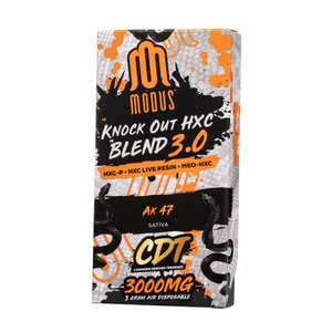 MODUS KNOCK OUT HXC BLEND CDT 3.0 HXCP+HXC LIVE RESIN+MEO-HXC 3GM DISPOSABLE 5CT/BX-AK47