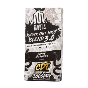MODUS KNOCK OUT HXC BLEND CDT 3.0 HXCP+HXC LIVE RESIN+MEO-HXC 3GM DISPOSABLE 5CT/BX-WHITE GUSHERS