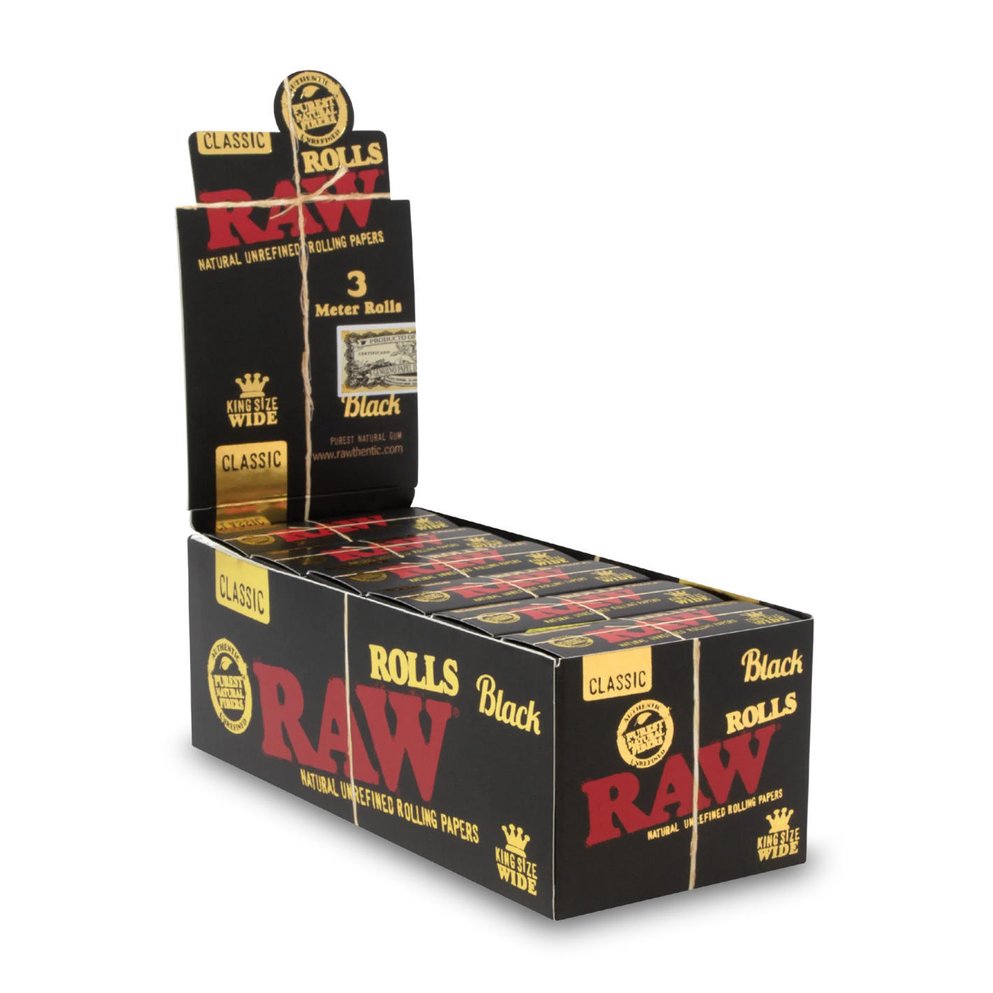 RAW BLACK CLASSIC KING SIZE WIDE 3 MTR ROLLS 12CT/BX