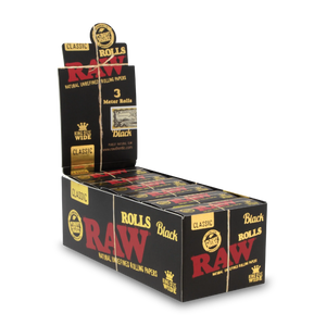 RAW BLACK CLASSIC KING SIZE WIDE 3 MTR ROLLS 12CT/BX
