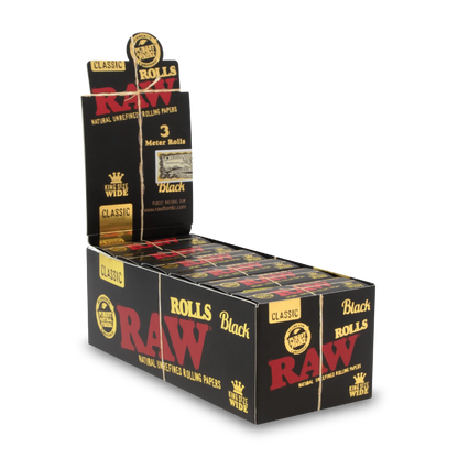 RAW BLACK CLASSIC KING SIZE WIDE 3 MTR ROLLS 12CT/BX
