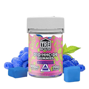 TRE HOUSE D10 + HHC + CBD GUMMIES 400MG 20CT/BOTTLE - BLUE RASPBERRY